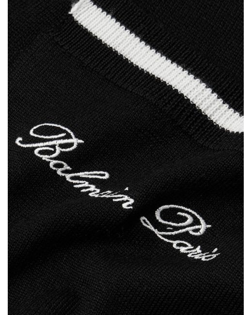 Balmain Black Logo-embroidered Striped Wool Sweater for men