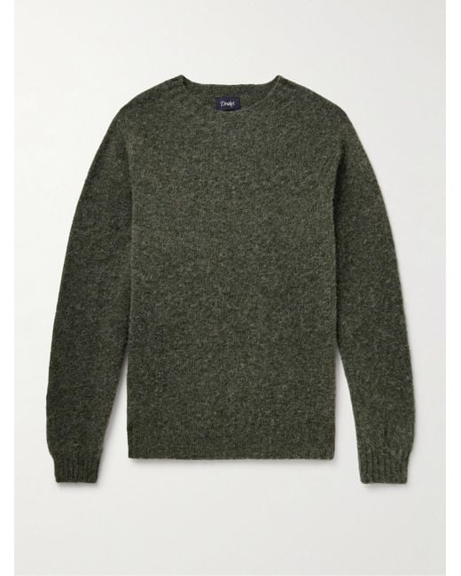 Drake's Green Brushed Shetland Wool Sweater for men