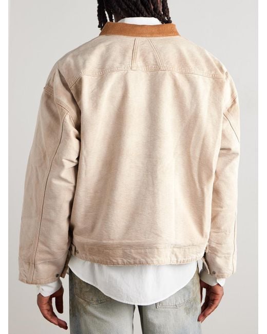 Rhude Pink Corduroy-trimmed Logo-print Distressed Cotton-canvas Bomber Jacket for men