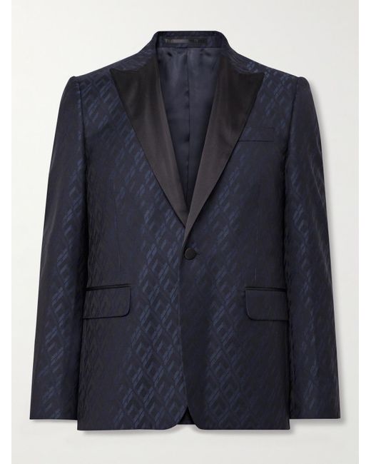 Paul Smith Blue Slim-fit Satin-trimmed Wool-jacquard Tuxedo Jacket for men