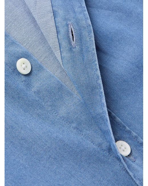 Canali Blue Cotton-blend Chambray Shirt for men