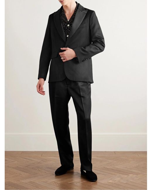 Bode Black Silk-Satin Trimmed Wool Barathea Tuxedo Jacket for men