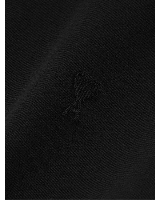 AMI Black Logo-embroidered Cotton-jersey Sweatshirt for men