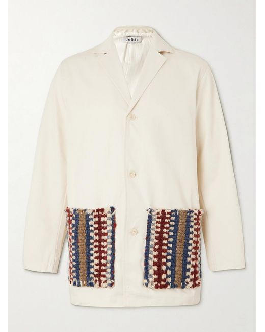 Adish White Wool-Trimmed Cotton-Twill Overcoat for men