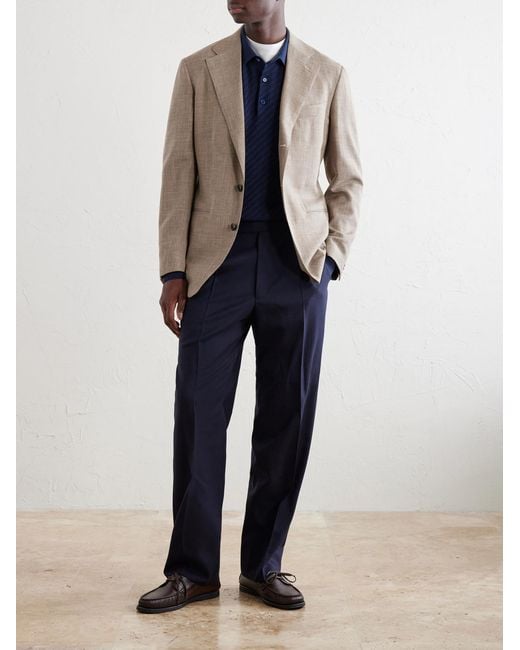 Brioni Blue Cotton, Silk And Cashmere-Blend Polo Shirt for men