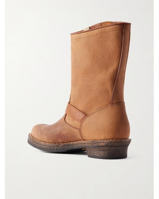 Visvim Brown T.w.o. Folk Distressed Buckled Textured-leather Boots for men