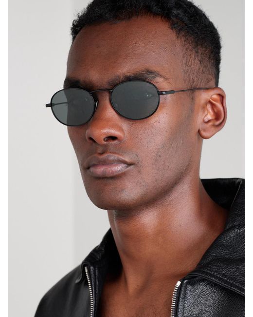 Saint Laurent Black Round-Frame Metal Sunglasses for men