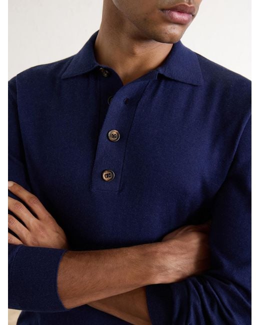 Eleventy Blue Cotton And Cashmere-Blend Polo Shirt for men