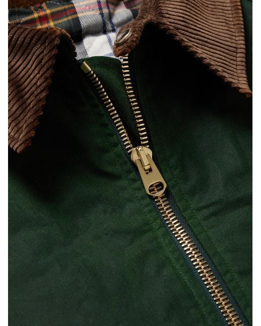 Drake's Green Corduroy-trimmed Waxed-cotton Jacket for men
