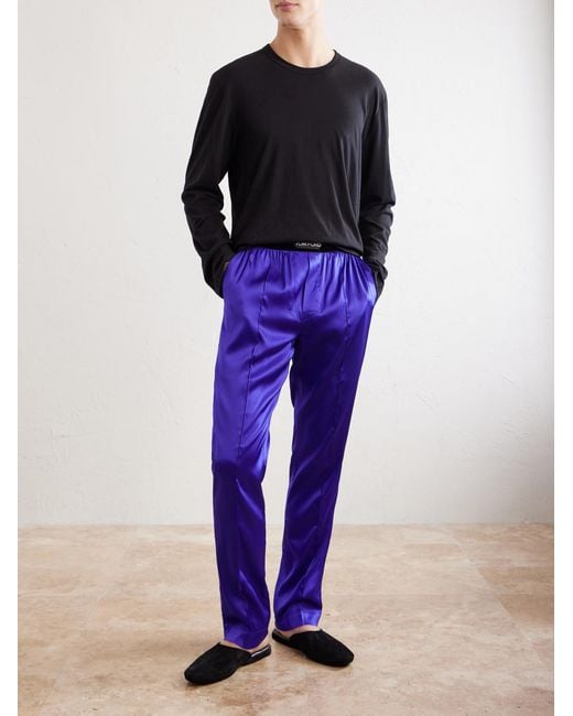 Tom Ford Blue Silk-Blend Satin Pyjama Trousers for men