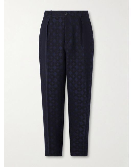 Blue Blue Japan Blue Straight-Leg Pleated Cotton And Wool-Blend Jacquard Suit Trousers for men