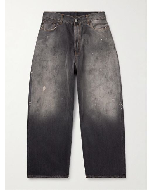 Acne Studios 2023M Wide-Leg Distressed Paint-Splattered Jeans in