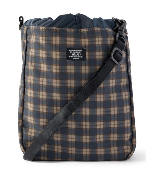 (w)taps Black Checked Shell Messenger Bag for men