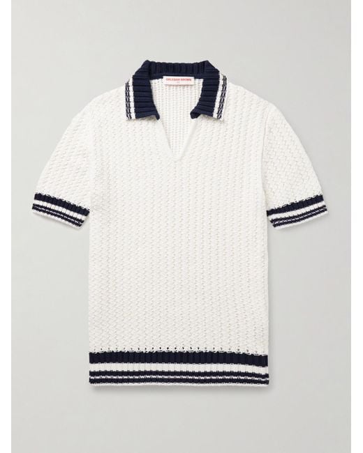 Orlebar Brown White Swift Crocheted Organic Cotton Polo Shirt for men