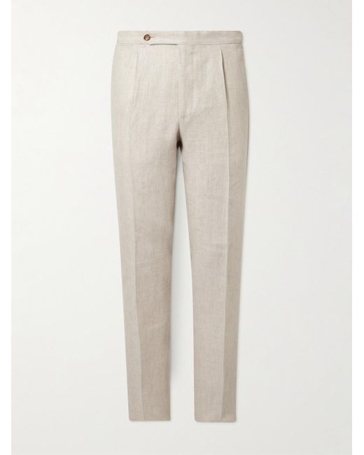 De Petrillo Natural Straight-Leg Pleated Linen Suit Trousers for men