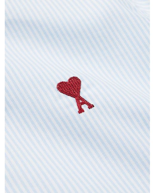 AMI White Adc Button-Down Collar Logo-Embroidered Striped Cotton Oxford Shirt for men