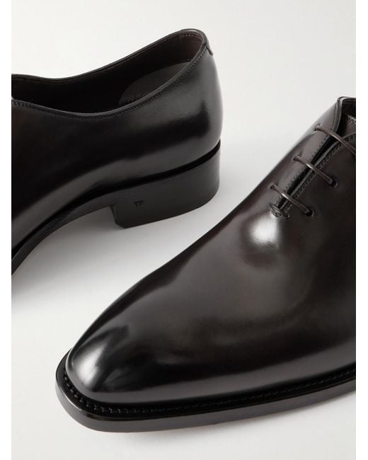 Tom Ford Black Whole-Cut Leather Oxford Shoes for men