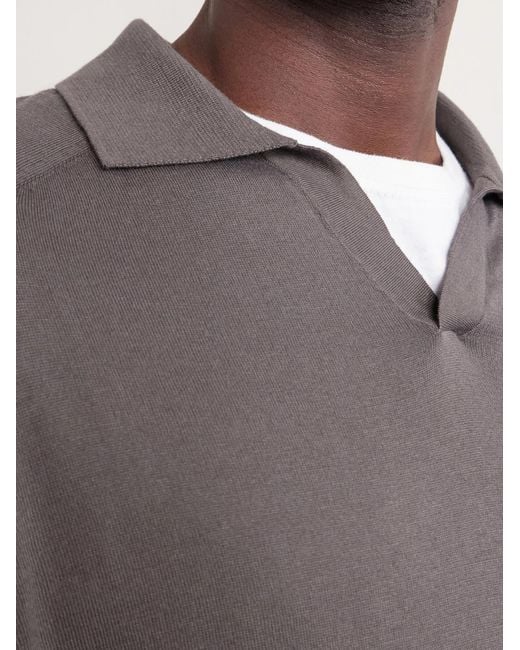 Sunspel Gray Sea Island Cotton And Cashmere-Blend Polo Shirt for men