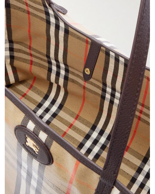 Burberry Natural Full-Grain Leather-Trimmed Checked Coated-Canvas Tote Bag for men