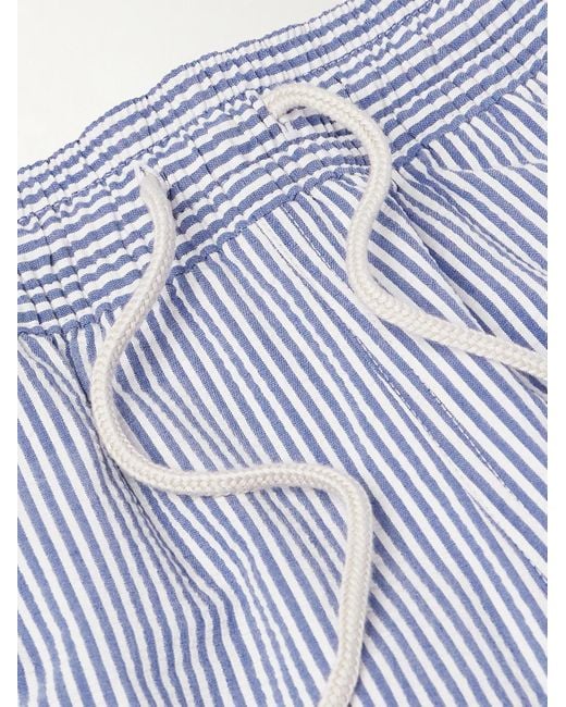 Polo Ralph Lauren Blue Traveler Straight-Leg Mid-Length Striped Cotton-Blend Seersucker Swim Shorts for men