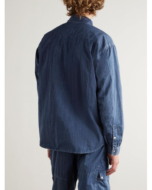 Stone Island Blue Hollow Denim Research Logo-Appliquéd Shell Overshirt for men