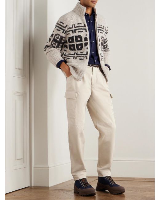 Brunello Cucinelli Natural Intarsia-Knit Alpaca-Blend Cardigan for men