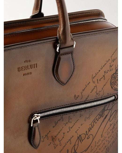 Berluti Brown 2 Jour Neo Scritto Venezia Leather Briefcase for men