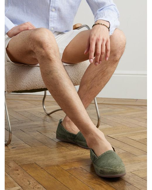 Mulo Green Linen Espadrilles for men