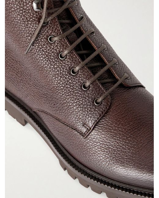 Brunello Cucinelli Brown Shearling-Lined Full-Grain Leather Lace-Up Boots for men
