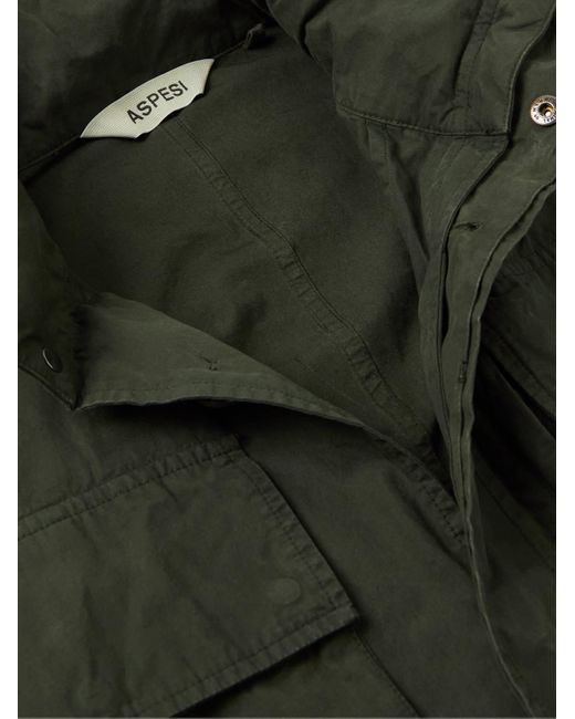 Aspesi Green Garment-Dyed Cotton Hooded Jacket for men