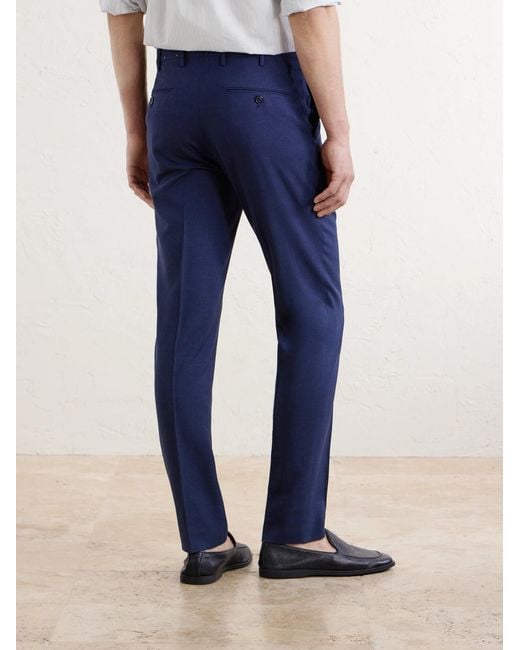 Slowear Blue Straight-Leg Pleated Virgin Wool, Silk And Linen-Blend Trousers for men