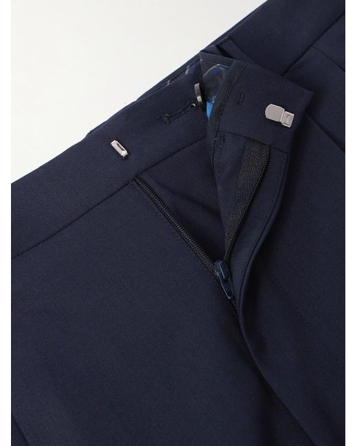 Etro Blue Wide-leg Pleated Wool-blend Suit Trousers for men