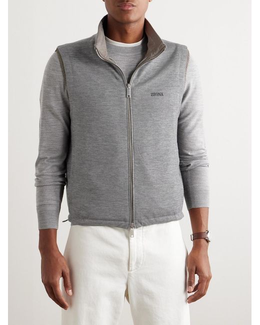 Zegna Gray Reversible Shell And Cashmere, Cotton And Silk-Blend Gilet for men