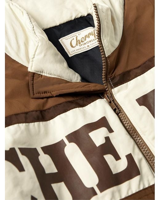 CHERRY LA Brown Pit Crew Logo-Print Padded Shell Jacket for men