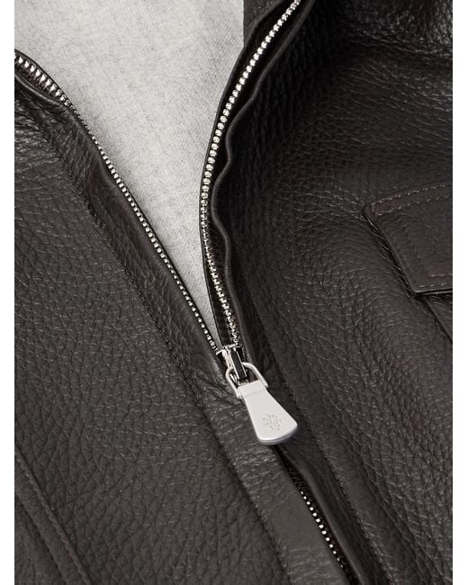 Shearling-Trimmed Leather Bomber Jacket di Eleventy in Black da Uomo