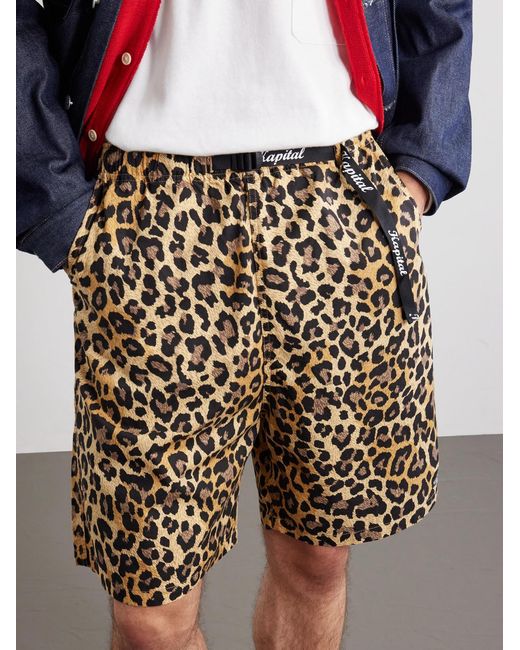 Kapital Brown Wide-leg Belted Leopard-print Cotton-twill Shorts for men