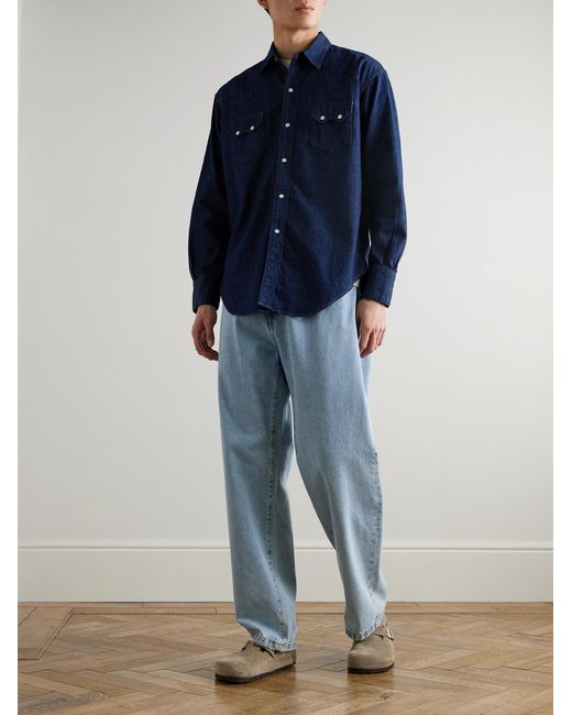 Orslow Blue Denim Western Shirt for men