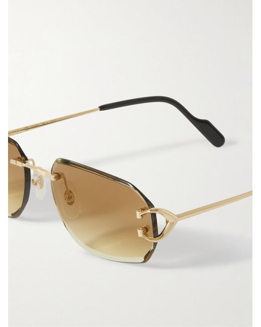 Cartier Signature C rahmenlose Sonnenbrille mit rechteckigem Rahmen und goldfarbenen Details in Natural für Herren