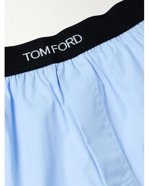 Tom Ford Blue Stretch-Cotton Poplin Boxer Shorts for men