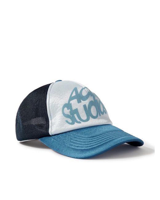 Acne Blue Logo-flocked Satin-jersey And Mesh Trucker Cap