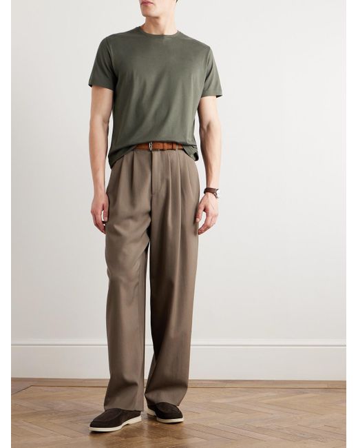 T-shirt slim-fit in misto seta e cotone Soft di Loro Piana in Green da Uomo