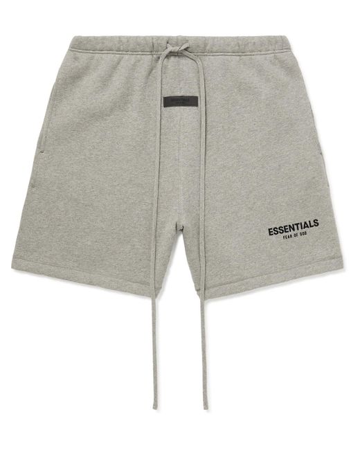 Fear of God ESSENTIALS Straight-leg Logo-flocked Cotton-blend Drawstring  Shorts in Gray for Men | Lyst