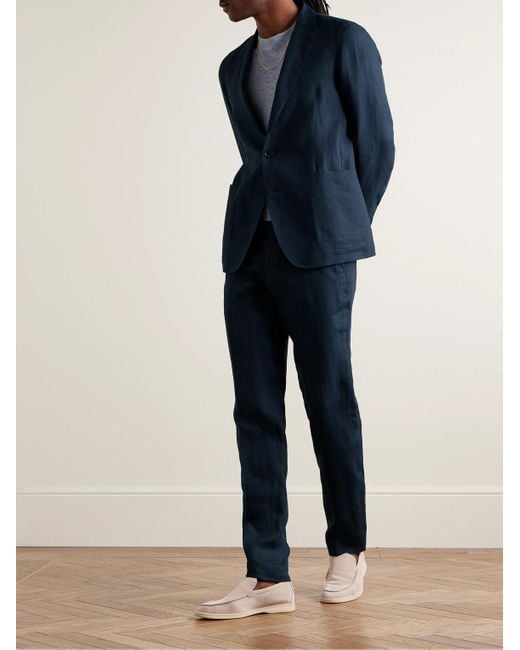 Zegna Blue Slim-fit Oasi Lino Twill Suit Jacket for men