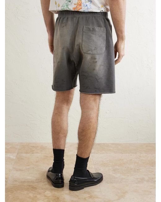 SAINT Mxxxxxx Gray Wide-Leg Logo-Print Distressed Cotton-Jersey Drawstring Shorts for men