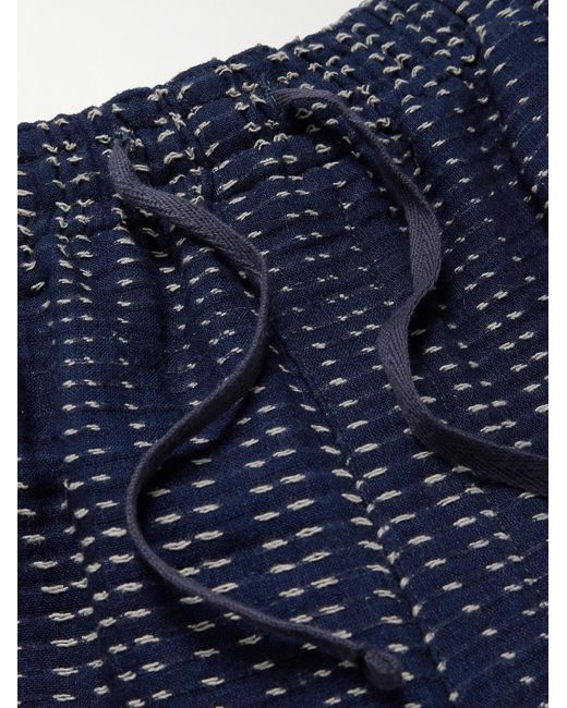 YMC Alva gerade geschnittene Hose aus einer Baumwoll-Wollmischung mit Sashiko-Stickerei und Kordelzugbund in Blue für Herren