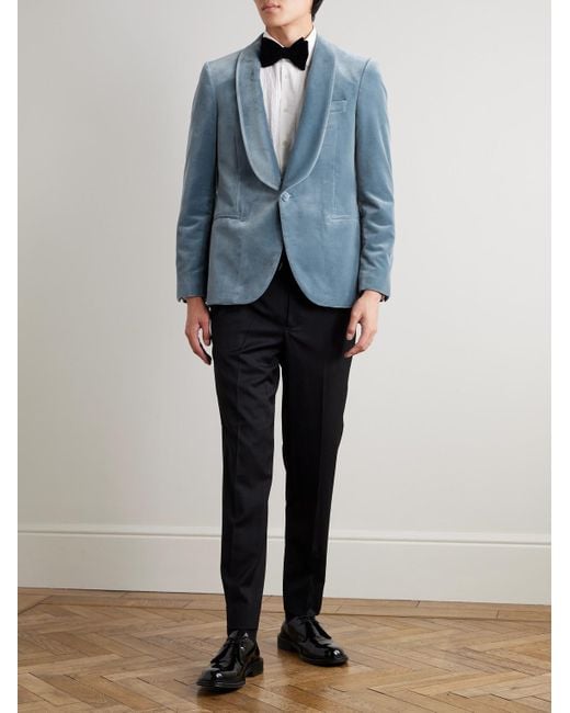 Mr P. Blue Slim-Fit Shawl-Collar Cotton-Velvet Tuxedo Jacket for men