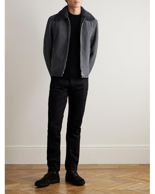 Mr P. Blue Shearling-Trimmed Suede Trucker Jacket for men