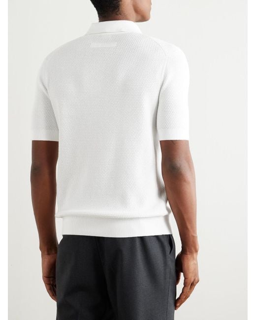 Zegna White Slim-Fit Cotton-Piqué Polo Shirt for men