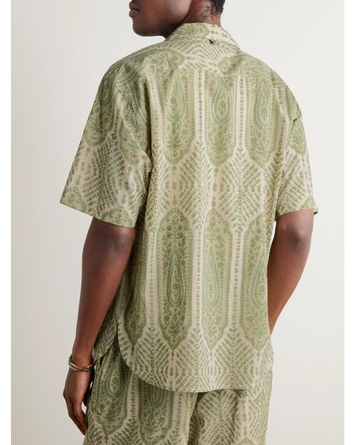 Kardo Green Ronen Convertible-collar Printed Cotton Shirt for men