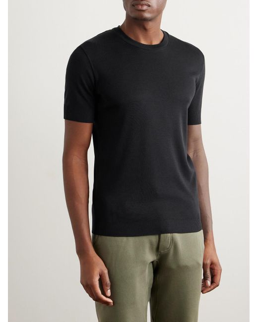 T-shirt slim-fit in jersey di misto lyocell e cotone a coste Placed Rib di Tom Ford in Black da Uomo